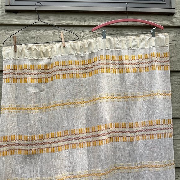 PAIR of Curtain Panels MCM HAND-WOVEN Wool Yellow/Rust/Cream Scandinavia Simple - Picture 12 of 16
